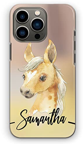 Personalised Phone Case For Apple iPhones, 16, 15, 14,13, 12, 11, Pro Max, Mini, XR, SE Initials/Name on Palomino Horse Pony Print Hard Phone Cover