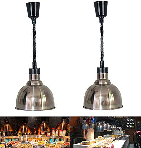 Lampe Chauffe-Plats, Lampe Chauffante Rétractable Portable pour Aliments, Accueil Cuisine/Commercial, Multifonction, Hauteur Réglable 60 cm à 180 cm, Argent, Lot de 2