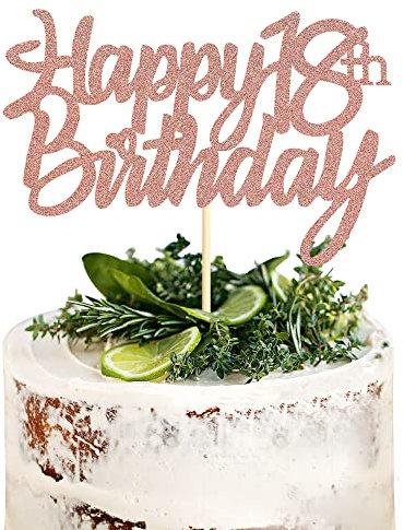 Sumerk Rose Gold Glitter Happy 18th Birthday Cake Topper 18th Cake Topper for Birthday Anniversary Party Decorations - Pack of 1