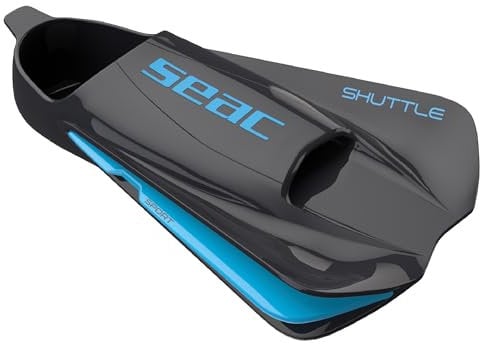 Seac Shuttle - Aletas cortas de natación 100% silicona para entrenamiento cardiovascular y de fuerza, unisex, para adulto, color negro y azul, talla 36/37