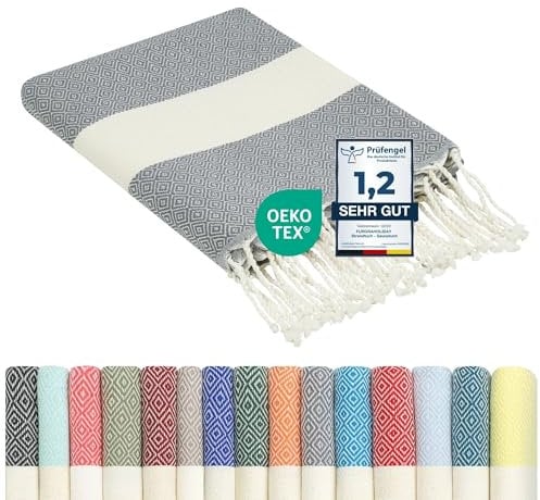 furora Holiday Strandtuch groß 100x200 cm: Baumwolle, leicht lang dünn kompakt - Premium Qualität | Hamamtuch Saunatuch, Fouta Strandhandtuch XXL | Damen & Herren Badetuch Stranddecke Picknickdecke