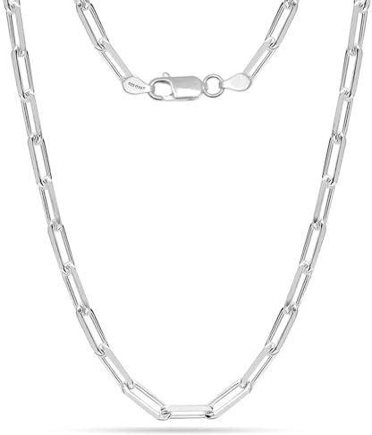 LeCalla 925 Sterling Silver Italian 4.5 MM Diamond-Cut PaperClip Link Chain Necklace for Women 24 Inches