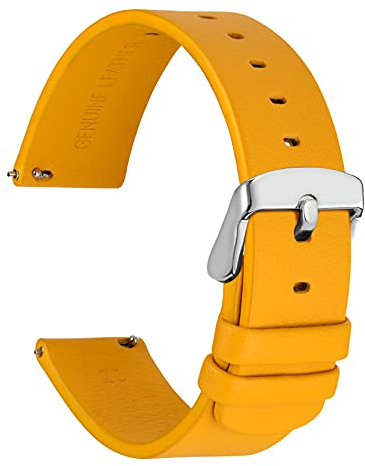 WOCCI 20mm Plats Minces Bracelet de Montre en Cuir pour Montre Intelligente avec Boucle Argentée (Jaune)