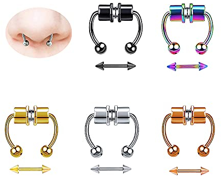 Magnetischer Nasenring*5 Stück, XiXiRan Gefälschter Nasenring, Nase Septum Ring, Magnetischer Nasenring Aus Edelstahl, Reusable Fashion Nose Ring, Faux Septum Nasenringe Hufeisen, Nasenringe Clip