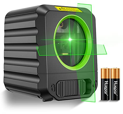 Huepar Self-Leveling Green Beam Cross Line Laser Level - Vertical and Horizontal, 100ft Alignment Tool for Picture Hanging and DIY, Battery Included-B011G