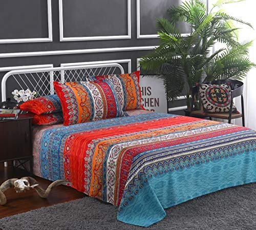 Lanqinglv Spannbettlaken Bettlaken 140x200 cm bis 25-30 cm Steghöhe Boxspringbett Topper - Bohemian Bunt Muster 110g/m² Mikrofaser Weiche Jersey Boxspringbett Spannbetttuch Leintuch