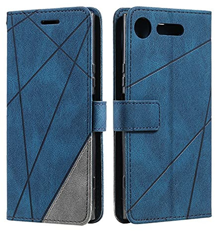 SONWO Hülle für Sony Xperia XZ1, Premium Leder PU Handyhülle Flip Case Wallet Silikon Bumper Schutzhülle Klapphülle für Sony Xperia XZ1, Blau