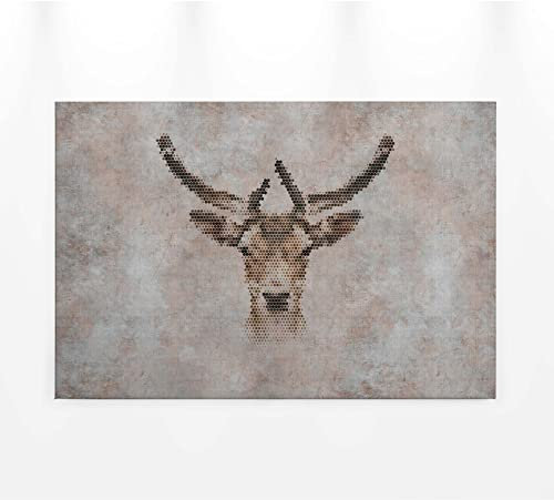 Industrial Style Wandbild mit Hirsch | Grafik Design Leinwand Bild mit Tier Motiv in Betonoptik | Hirsch Leinwand auf Keilrahmen für Wohnzimmer