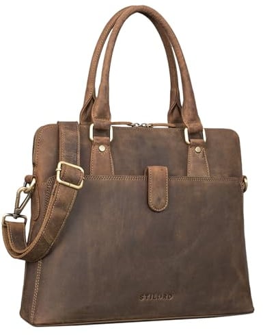 STILORD 'Vivienne' Business Tasche Leder Damen Vintage Umhängetasche Elegante Aktentasche Laptoptasche für 13,3 Zoll große Schultertasche Echtleder, Farbe:mittel - braun