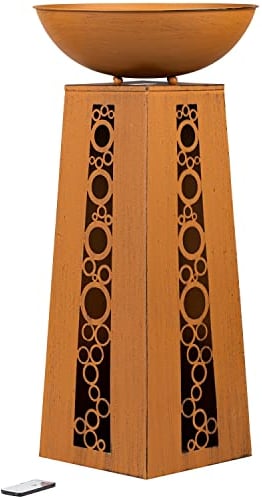 Haushalt International Dekosäule Rost LED Schale Metall Deko Säule Garten Gartensäule Pflanzschale 67cm