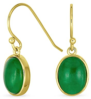 Klassische Elegante Grüne Jade Ohrringe Mit Ovalen Cabochon Edelsteinen In Einer Zargenfassung Für Frauen Vergoldet Mit 14 Karat Gold.925 Sterlingsilber Draht Fischhaken
