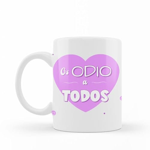 Wondernastic - Taza Os odio a todos, Capacidad 350 ml, Color Blanco, Taza de Cerámica, Apta para Lavavajillas y Microondas, Divertido y Original, Diseño Exclusivo