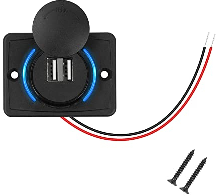 Prise USB 12V Encastrable, Double Port USB 12V-24V Prise, 3.1A Chargeur USB Voiture, LED Panneau de Chargement étanche pour Voiture, Camping Car, Bateau, Camion, SUV, RV