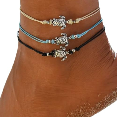 Carufin ananas bracelet cheville multicouche amour Turtle perles cheville accessoires été plage pied femme fille bijoux (Chevilles de tortue)