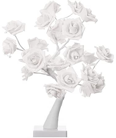 Mehrfarbige Rosenlampe, Farbwechselnder Leuchtender Rosenlampenbaum, Leuchtende Rosenblüten-Blütenblatt-Baumlampe, Farbenfrohe Künstliche Tischblume, Bonsai-Baum, LED-Tischbaumlichter mit(Weiß)