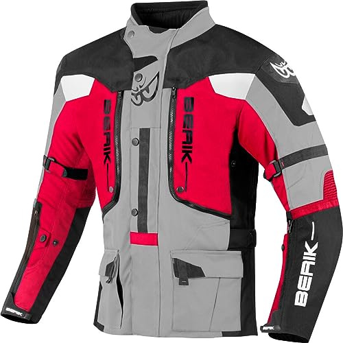 Berik Dakota Wasserdichte 3in1 Motorrad Textiljacke, Schwarz/Grau/Rot, Größe 52 | Wasserdicht