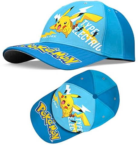 SRV Hub Baseballkappe für Kinder, Baumwolle, stilvoll, Klettverschluss, auffälliger Hut für Jungen und Mädchen, perfekt für sonnige Tage im Freien ab 3 Jahren, Pokemon (Blau), 3-6 Years