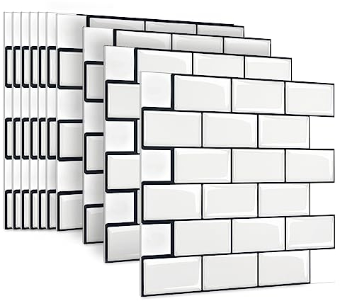 JOIEYOU Fliesenaufkleber, 10 Stück Klebefliesen aus PVC, Peel and Stick Tiles Wandfliesen Selbstklebend 30x30 cm für Küchen Bad - Weiß Fliese