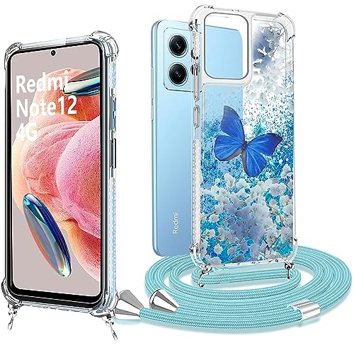 XCYYOO Coque Redmi Note 12 4G AVCE Cordon, Housse Redmi Note 12 4G Collier Antichoc Sequin Liquid Clear Silicone Transparente,Coque avec Cordage Lanyard Necklace Case Étui Colliers de Cellulaire