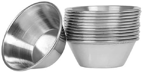 12 Pack Stainless Steel Condiment Sauce Ramekins, 1.5oz Condiment Cups, Dip Bowls, Stainless Steel Cups, Dipping Pots, Metals, Small Serving, Dipping, Sauces, Condiments (1.5oz)