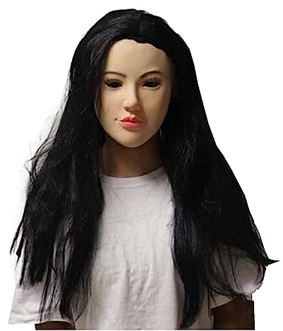 LKYLVEE Masque en silicone souple pour femme - Masque réaliste en latex pour crossdresser, transgenre, Halloween, cosplay, carnaval, drag Queen (avec perruque) (noir)