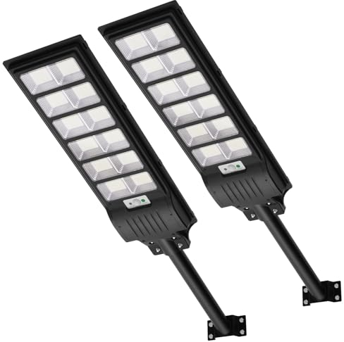 Viugreum 2 PACKS 600W Réverbères Lampadaire Solaire Exterieur avec Télécommande-6500K Spot Solaire Extérieur Détecteur de Mouvement-1080 LEDs IP66 Etanche LED Réverbères Solaire pour Jardin Patio Rue
