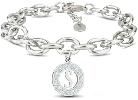 SAGA GIOIELLI® Damen-Armband Initialenkette Kristalle Stahl, 18 centimeters, Kristall Edelstahl