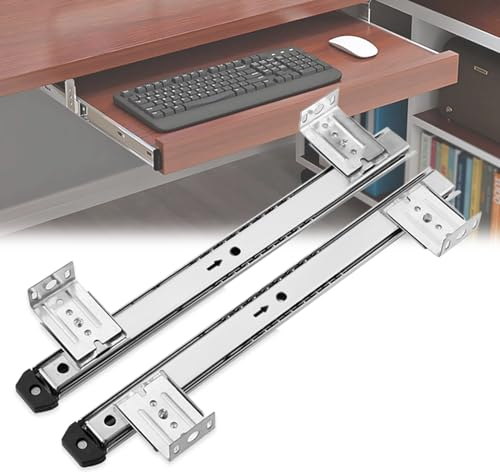 Drawer Slides Under Desk Keyboard Shelf Guides, Ball Bearing Keyboard Tray Slides, Sturdy, Smooth Pull-Out, for Home Office Computer Desk, Dresser Drawer Tracks 1-Pair