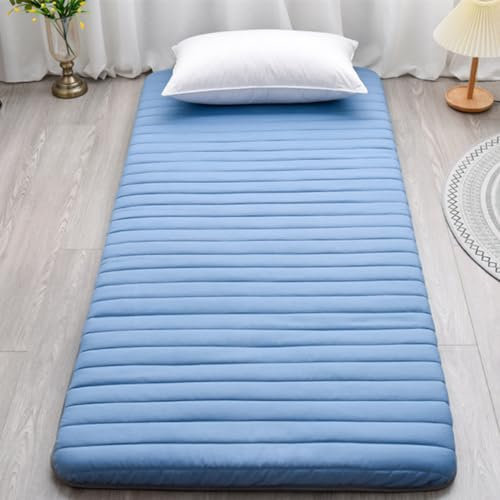 XDone Bodenmatratze, Einzelbett, verdickt, 5 cm, weiche Futon-Matratze, japanische Tatami-Matte, tragbare aufrollbare Matratze, faltbare Schlafunterlage für Zuhause, Camping, Couch (Blau, 90 x 190 cm)