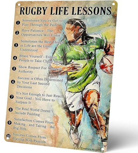 Homely Accents Retro Rugby Life Lesson Metallschilder, inspirierende Wanddekoration für Zuhause, Büro, Klassenzimmer, Badezimmer, Vintage-Poster, Blechschilder, Geschenk für Rugby-Liebhaber, 20,3 x
