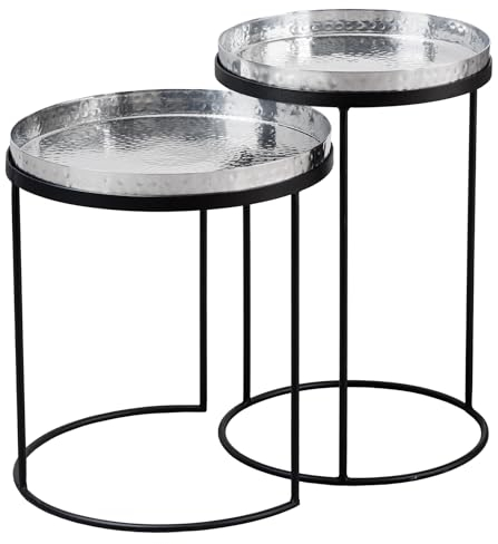 Riess Ambiente Design 2er Set Beistelltisch Elements 55cm Silber Hammerschlag Handmade rund Couchtisch für Dein Wohnzimmer