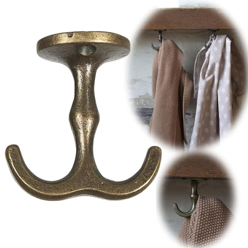 LS-LebenStil Vintage Doppel Regalhaken Messing Schrankhaken Kleiderhaken Deckenhaken