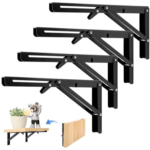 LDXDRU 4 Stück 300 mm Edelstahl Klappkonsole Schwerlast Tischhalter Tisch Klappregalhalterungen Klappträger Regalträger für Zuhause, Küche, Büro, Tisch, Wand, Schwarz