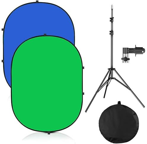 YUOCU 5x7ft/1.5x2m Chromakey Backdrop with 7.8ft/2.4m Stand, 2-in-1 Green Screen and Blue Screen Reversible Collapsible Background Panel for Photography Studio, Live Streaming, Video Shooting, Games