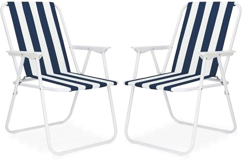 SPRINGOS - Set 2 Sedie Pieghevoli da Campeggio con Braccioli, Leggere, con Telaio in Metallo, Facili da Trasportare, per Esterni, Spiaggia, Giardino, 100 kg di Carico