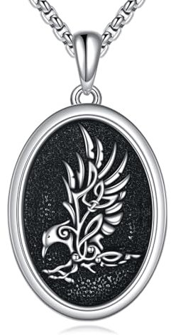 YAFEINI Wikinger Kette für Herren 925 Sterling Silber Wikinger Nordischer Valknut Krähe/Keltischer Elch Anhänger Halskette Krähe/Elch Schmuck Geschenk (Krähe-02)