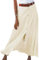 OMZIN Damen Sommer High Waist Maxi Rock Flared Leinen Plissee Röcke A-Line Button Down Rock Beige L