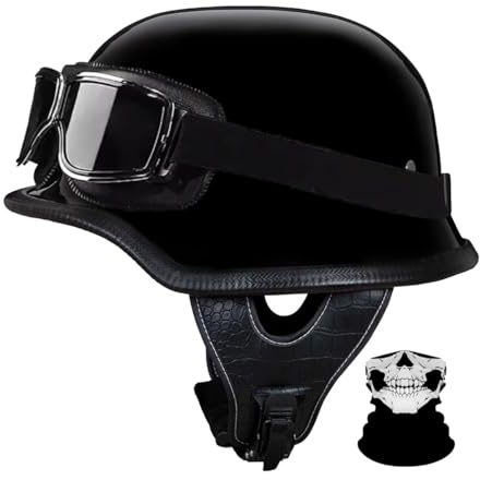 RQTEUYE Vintage Deutsche Motorrad Jethelm ECE-Zertifizierung, Halbhelme Halbschalenhelm mit Schutzbrille Chopper Helm für Cruiser Street Scooter mit Schnellverschlussschnallen 22.4-24.4in