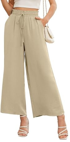 Anelune Damen Hosen Sommer Weite Hohe Taille mit Taschen Damen Hose Sommer Khaki S