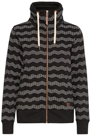 OXMO OXVanta Damen Sweatjacke Zipper Sweater mit Kängurutasche Stehkragen Label-Badges Baumwollmischung Regular fit, Größe:S, Farbe:True Black (194008)