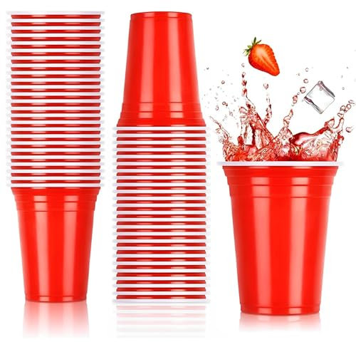 EVOKK 50 vasos de plástico rojo de 12 onzas – Vasos desechables de cerveza pong, vasos de plástico versátiles para cumpleaños, despedidas de soltero, despedidas de soltero y noches de estudiantes,