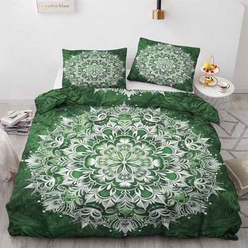 SUWALI Mandala Double Duvet Cover Set, Floral Printed Bedding Quilt Cover, 2 Pillow Cases, Soft Microfibre, with Zip Fastening, Reversible Design