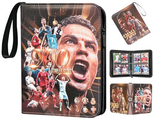 Oirigaga Fussball Sammelkarten Album, 4 Taschen Fußball Karten Sammelalbum, 400 Karten Sammelmappe Sammelheft Sammelbuch mit 50 Hüllen und Reißverschluss Tragegriff, Wasserdicht PU-Leder Heft Ordner