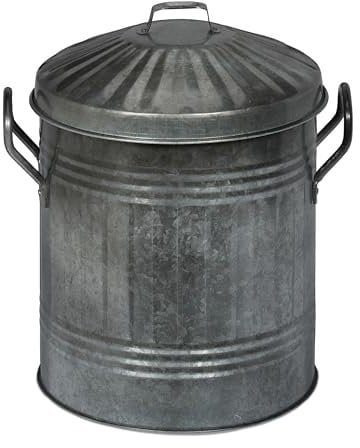 Relaxdays Ascheeimer mit Deckel, Griffen, 10 Liter, verzinktes Eisen, Aschetonne für Kohle & Asche, Kamin, Ofen, silber