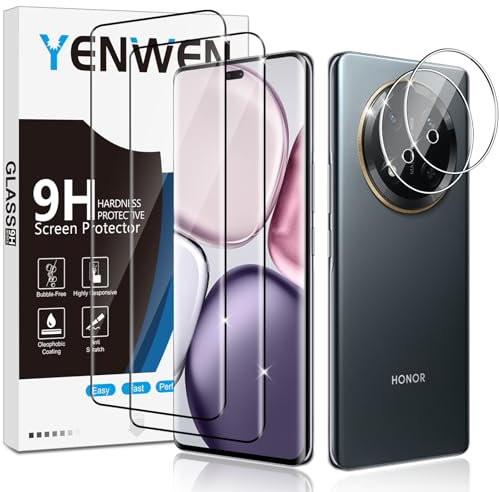 Yenwen Verre Trempé pour Honor Magic 7 Lite 5G Protection Ecran, 2 Pièces Film écran et 2 Pièces Caméra Arrière Protecteur pour Honor Magic7 Lite, Anti Rayures, Dureté 9H Glass, Sans Bulles