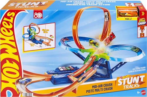 Hot Wheels Toy Car Track Set, Stunt Track Mid-Air Crash with 1:64 Scale Die-Cast Toy Car, Motorized Booster for Non-Stop Stunting & Racing, JKJ78
