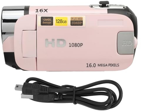 D90 1080P 16MP Digital Camera 2.4 Inch Rotatable Screen Camcorder 16X Zoom HD Video Recorder with Fill Light (Pink)