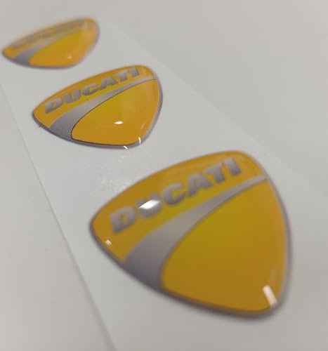 3 pezzi Adesivi per motocicletta resinati 3d dimensioni compatibili con modelli ducati. Per SERBATOIO CASCO BAULETTI VALIGIE etc (giallo, 25 mm)