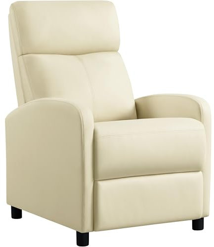Yaheetech Fauteuil de Relaxation Chaise de Détente Siège de Canapé Rembourré pour Salon/Chambre/Home Cinéma/Lecture Beige/Similicuir