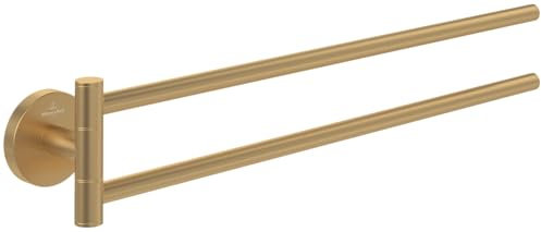 Villeroy & Boch Elements - Tender Handtuchhalter zweiarmig, Handtuchhalter Bad für Wandmontage, Handtuchstange aus Zink, Badetuchhalter rund, Länge 400 mm, Brushed Gold